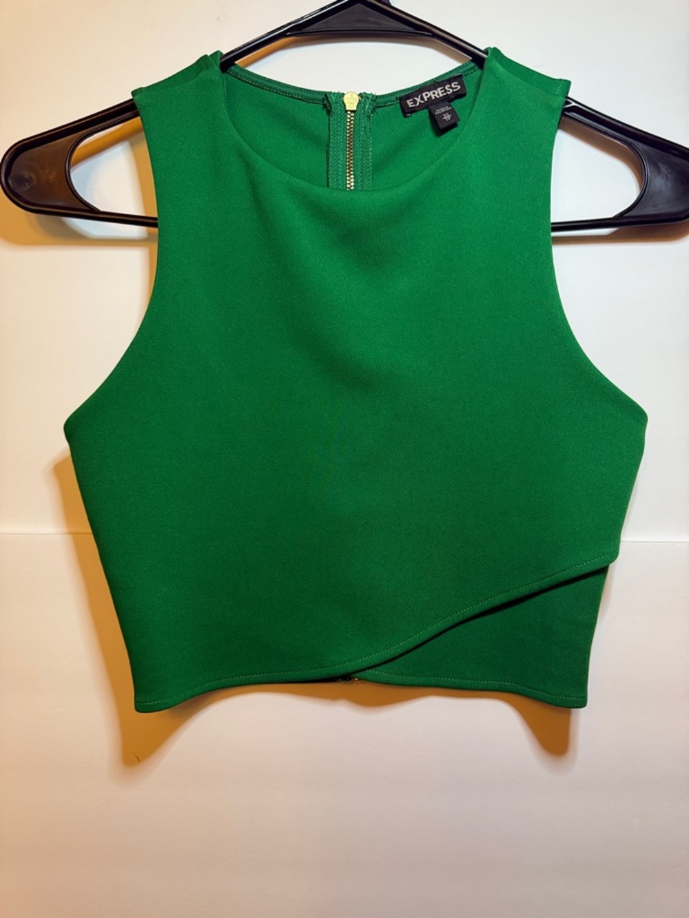 Express Bright Green Cropped Sleeveless Tank with Asymmetrical Hem